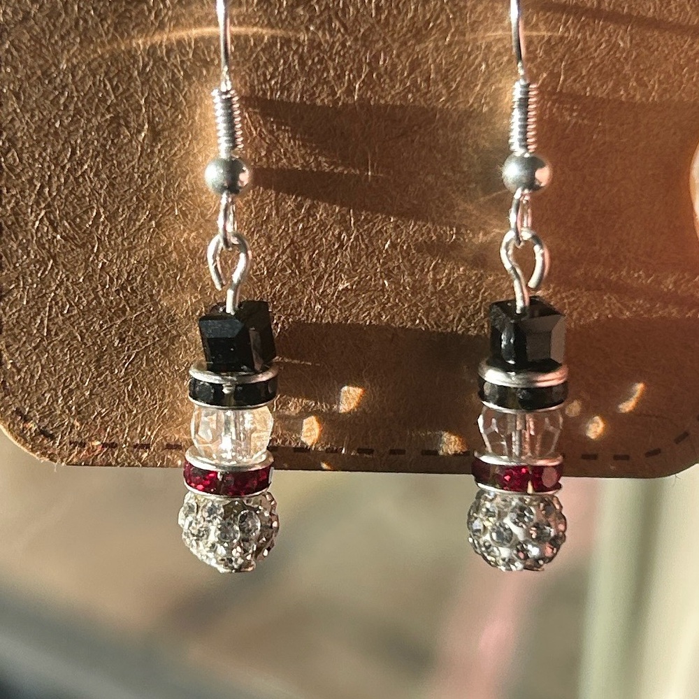 Crystal Snowman Holiday Beaded Earrings